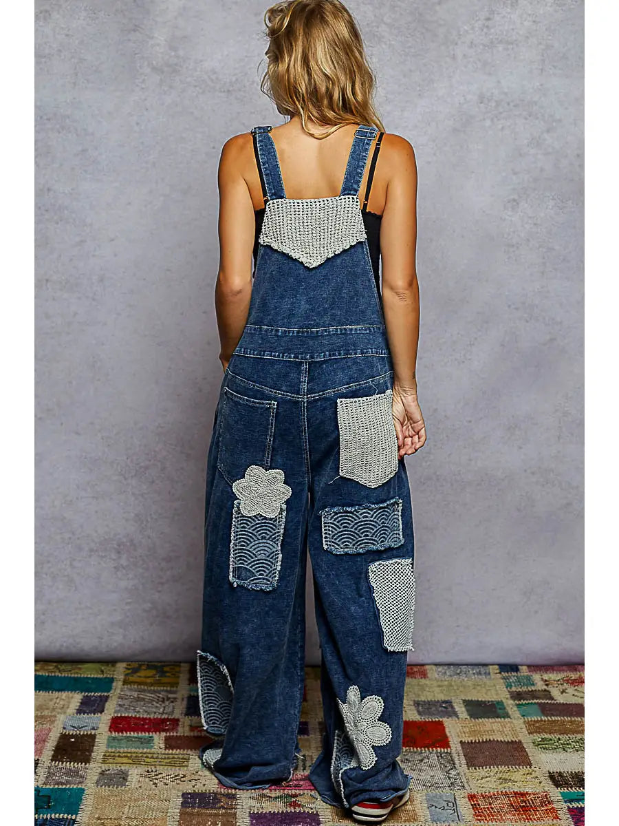POL Crochet Patch Denim Overalls