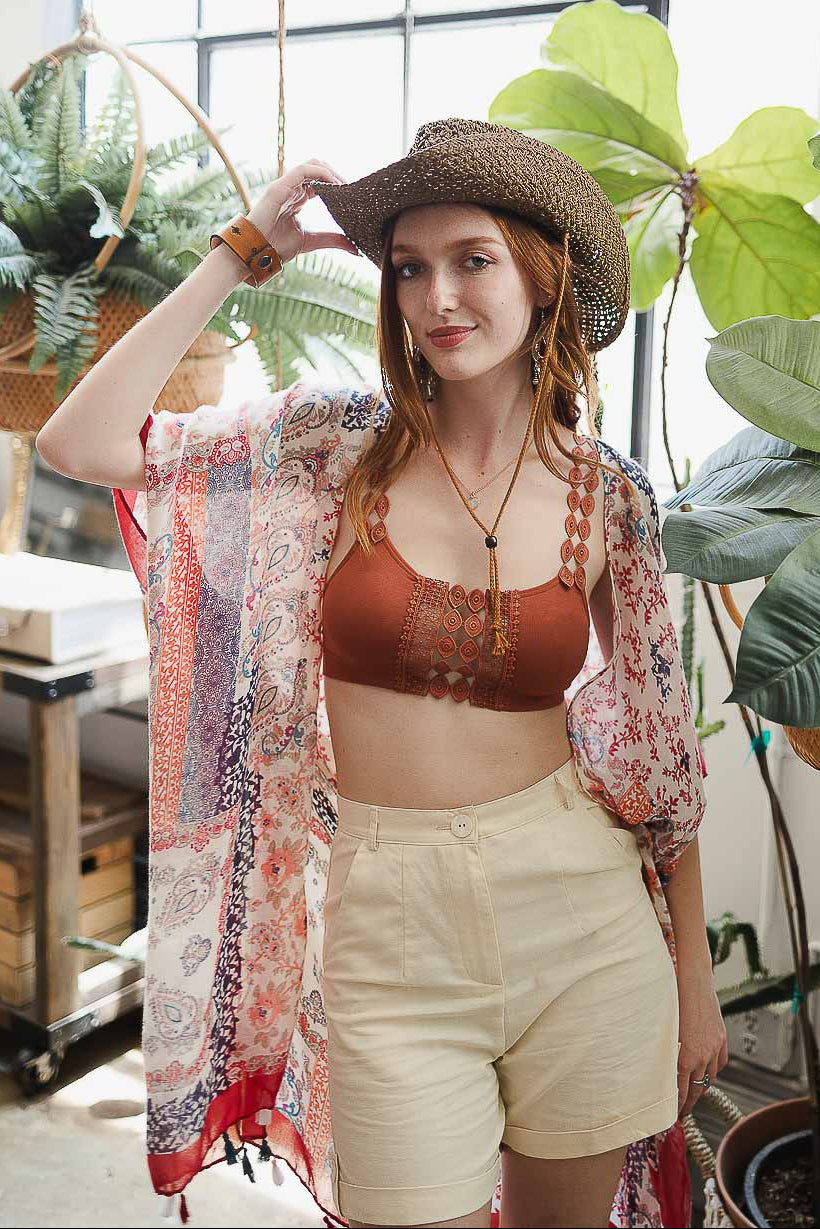 Paisley Floral Patchwork Kimono Red