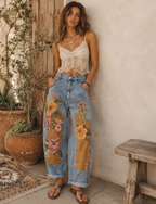 Floral Patchwork Barrel Leg Jean – High Rise Relaxed Fit