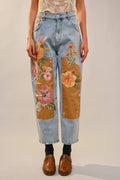 Floral Patchwork Barrel Leg Jean – High Rise Relaxed Fit