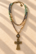 PiPPY Layered Stone Necklace + Cross Charm