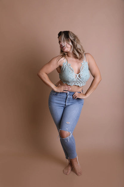 Plus Crochet Lace Longline Bralette Sage