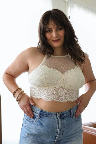 plus sized ivory lace bralette