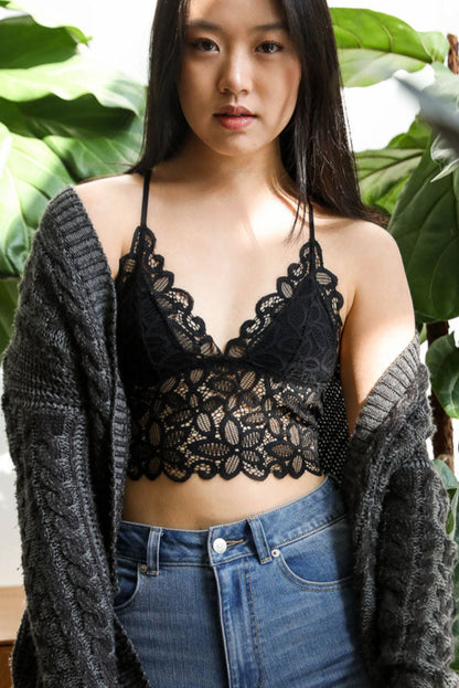 Racerback Flower Lace Bralette Padded