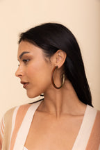 Rustic Charm Leather & Brass Hoop Earrings Jewelry Brown
