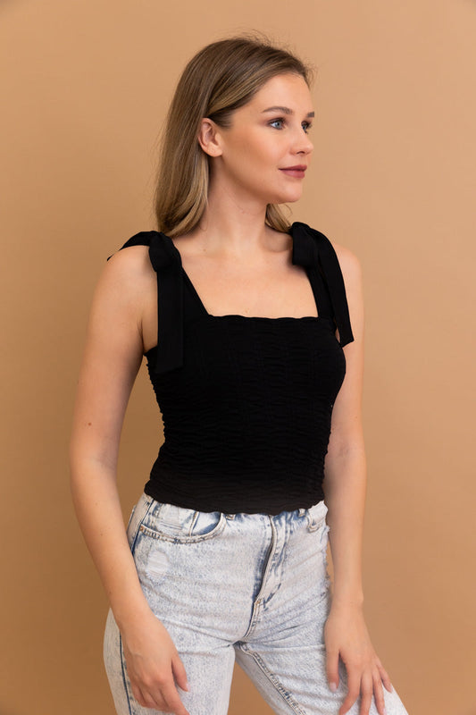 Seamless Smocked Tie Shoulder Top