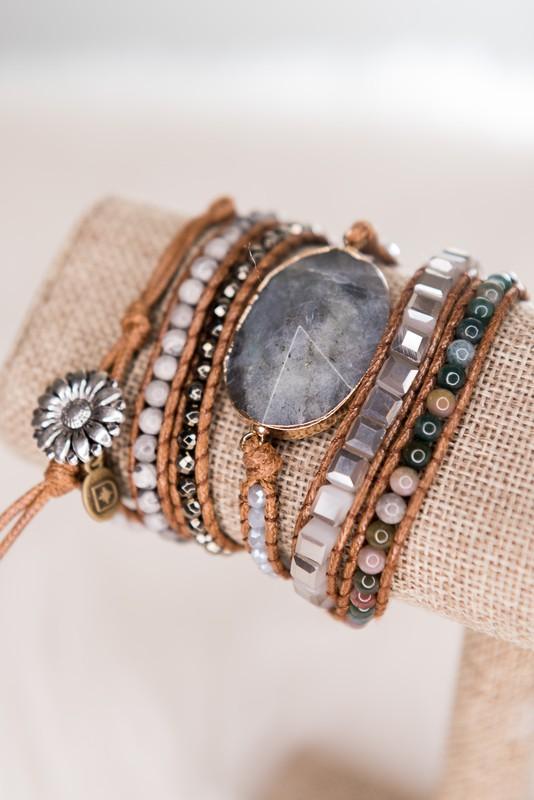 Beaded Wrap Boho Leather Bracelets - Heart - Liv Rocks Energy Healing Crystals Shop, Gems + Wholesale Sage
