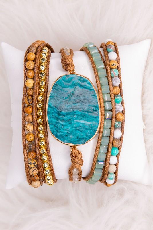 Beaded Wrap Boho Leather Bracelets - Heart - Liv Rocks Energy Healing Crystals Shop, Gems + Wholesale Sage