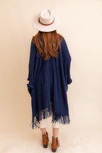 Cozy Soft Open Work Frayed Bohemian Ruana