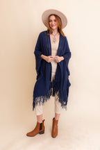 Cozy Soft Open Work Frayed Bohemian Ruana
