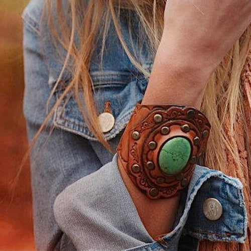 Aegean Turquoise Boho Leather Cuff
