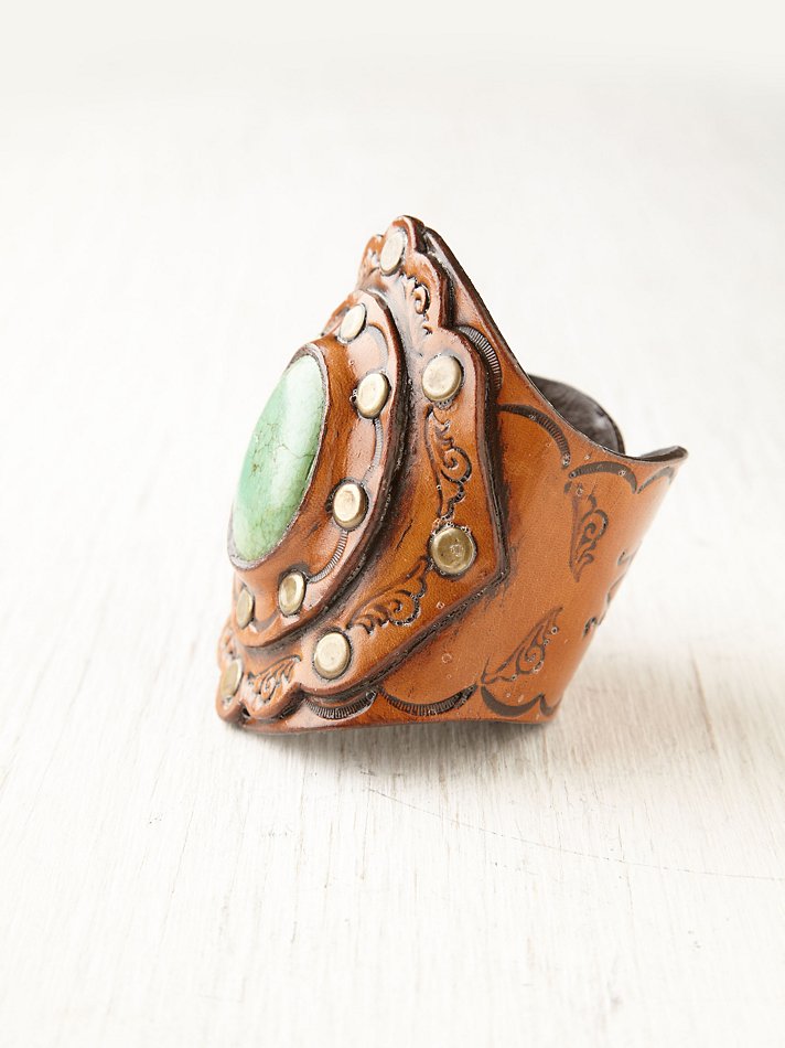 Aegean Turquoise Boho Leather Cuff