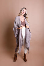 Open Work Frayed Bohemian Ruana Ponchos