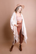 Cozy Soft Open Work Frayed Bohemian Ruana