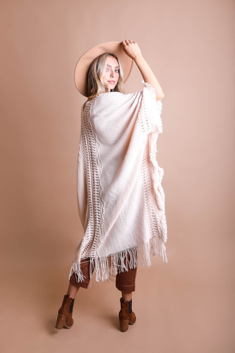 Cozy Soft Open Work Frayed Bohemian Ruana